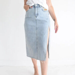 Light Blue  Designer Light Blue 100% Cotton Denim Jean Skirt 21L
